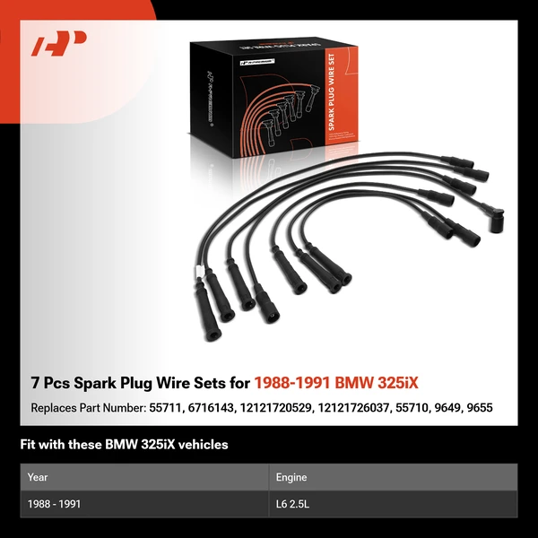 7 Pcs Spark Plug Wire Sets for 1988-1991 BMW 325iX