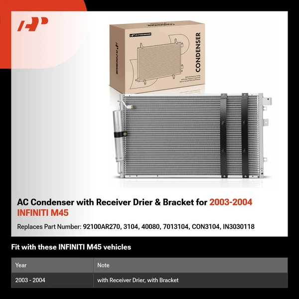 AC Condenser with Receiver Drier & Bracket for 2003-2004 INFINITI M45