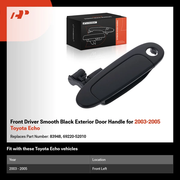 Front Driver Smooth Black Exterior Door Handle for 2003-2005 Toyota Echo