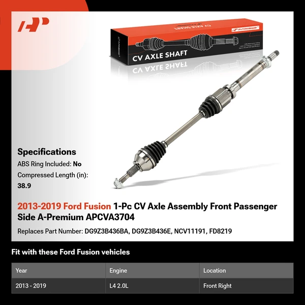 2013-2019 Ford Fusion 1-Pc CV Axle Assembly Front Passenger Side A-Premium APCVA3704