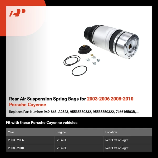 Rear Air Suspension Spring Bags for 2003-2006 2008-2010 Porsche Cayenne