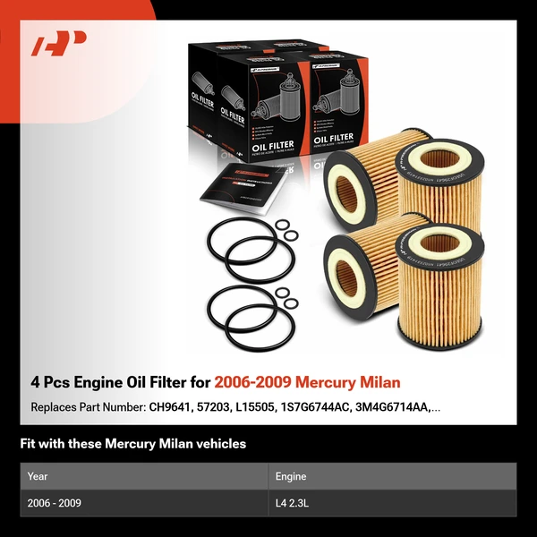 4 Pcs Engine Oil Filter for 2006-2009 Mercury Milan