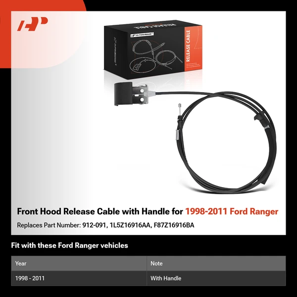 Front Hood Release Cable with Handle for 1998-2011 Ford Ranger