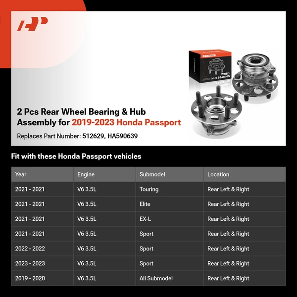 2 Pcs Rear Wheel Bearing & Hub Assembly for 2019-2023 Honda Passport