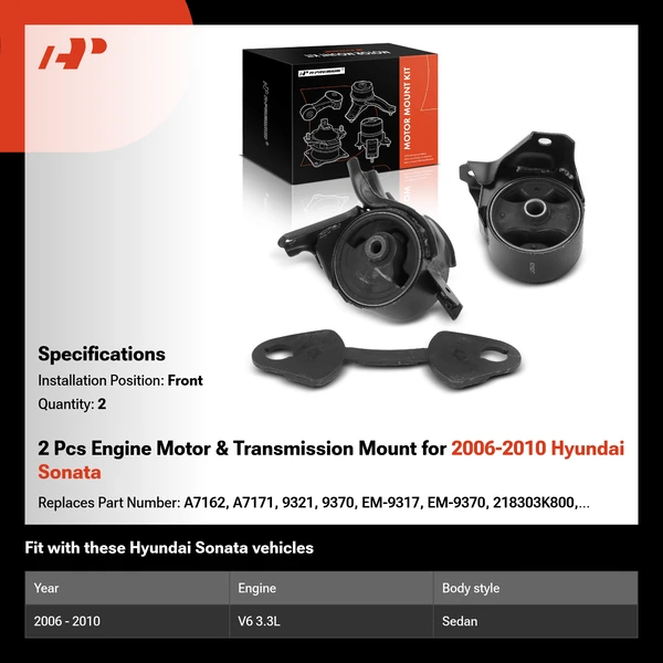 2 Pcs Engine Motor & Transmission Mount for 2006-2010 Hyundai Sonata