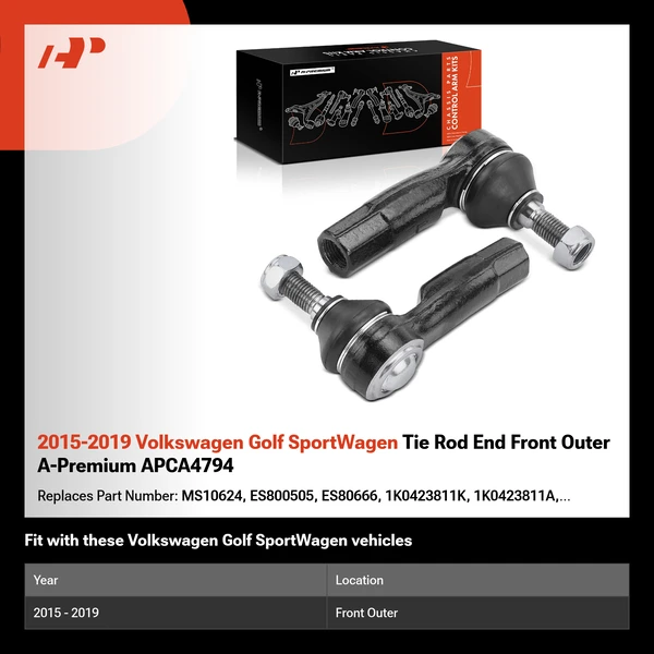 2015-2019 Volkswagen Golf SportWagen Tie Rod End Front Outer A-Premium APCA4794