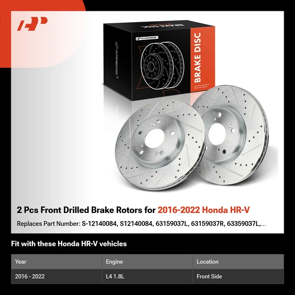 2 Pcs Front Drilled Brake Rotors for 2016-2022 Honda HR-V