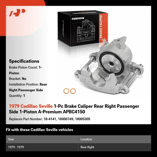 1979 Cadillac Seville 1-Pc Brake Caliper Rear Right Passenger Side 1-Piston A-Premium APBC4150