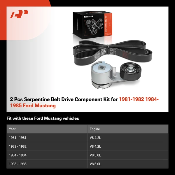 2 Pcs Serpentine Belt Drive Component Kit for 1981-1982 1984-1985 Ford Mustang