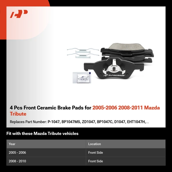 4 Pcs Front Ceramic Brake Pads for 2005-2006 2008-2011 Mazda Tribute