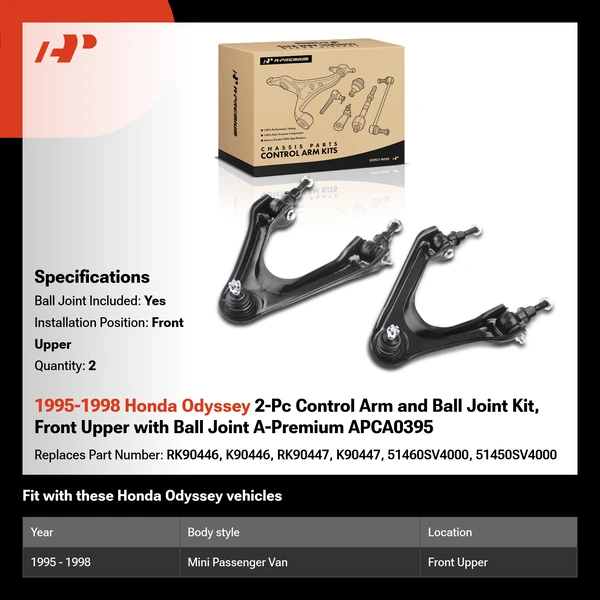 1995-1998 Honda Odyssey 2-Pc Control Arm and Ball Joint Kit, Front Upper with Ball Joint A-Premium APCA0395