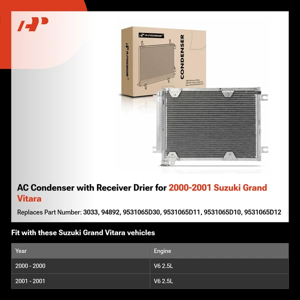 AC Condenser with Receiver Drier for 2000-2001 Suzuki Grand Vitara