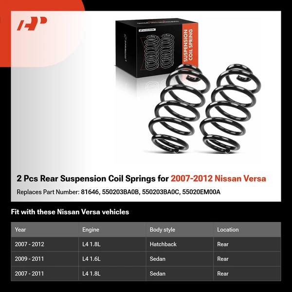 2 Pcs Rear Suspension Coil Springs for 2007-2012 Nissan Versa