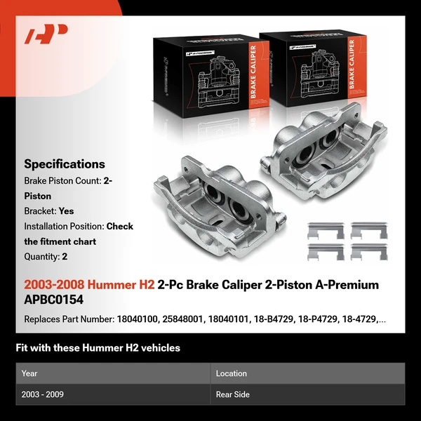 2003-2009 Hummer H2 2-Pc Brake Caliper 2-Piston A-Premium APBC0154