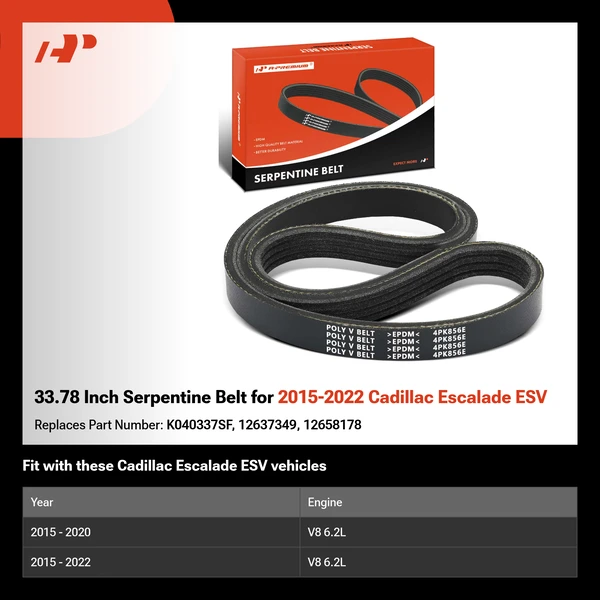 33.78 Inch Serpentine Belt for 2015-2022 Cadillac Escalade ESV