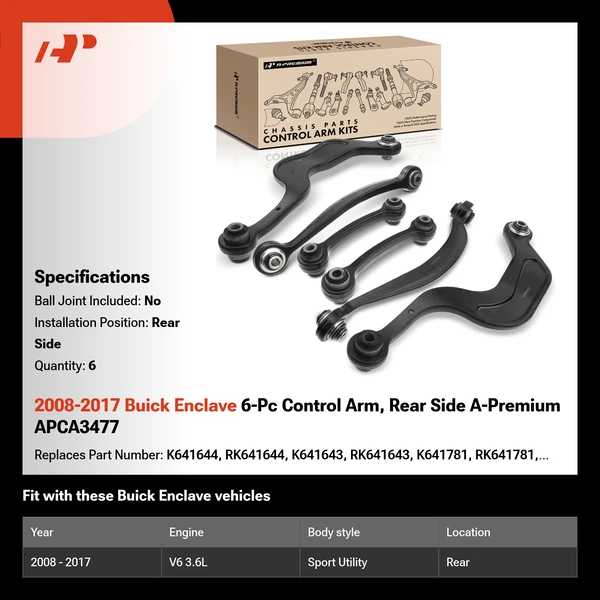 2008-2017 Buick Enclave 6-Pc Control Arm, Rear Side A-Premium APCA3477