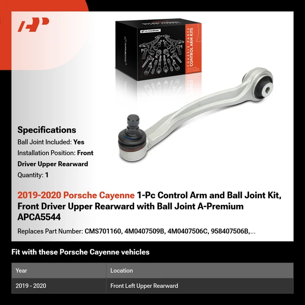 2019-2020 Porsche Cayenne 1-Pc Control Arm and Ball Joint Kit, Front Driver Upper Rearward with Ball Joint A-Premium APCA5544