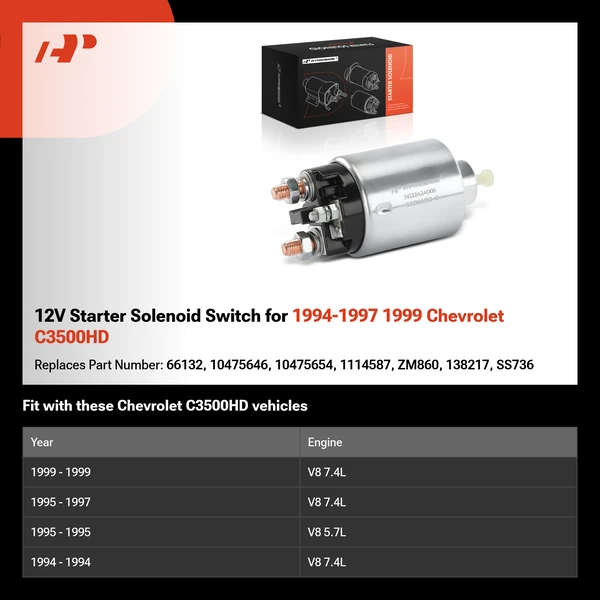 12V Starter Solenoid Switch for 1994-1997 1999 Chevrolet C3500HD