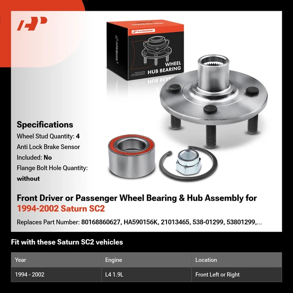 Front Driver or Passenger Wheel Bearing & Hub Assembly for 1994-2002 Saturn SC2