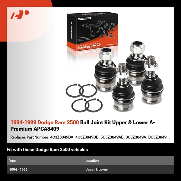 1994-1999 Dodge Ram 2500 Ball Joint Kit Upper & Lower A-Premium APCA8409