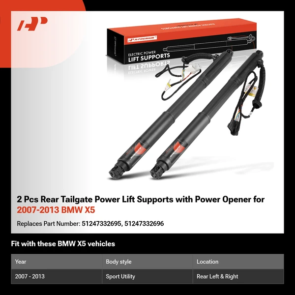 2 Pcs Rear Tailgate Power Lift Supports with Power Opener for 2007-2013 BMW X5