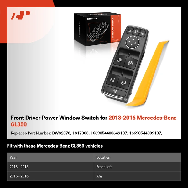 Front Driver Power Window Switch for 2013-2016 Mercedes-Benz GL350