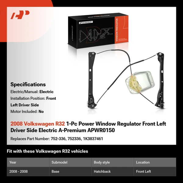 2008 Volkswagen R32 1-Pc Power Window Regulator Front Left Driver Side Electric A-Premium APWR0150
