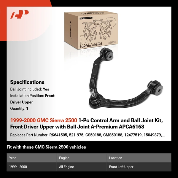 1999-2000 GMC Sierra 2500 1-Pc Control Arm and Ball Joint Kit, Front Driver Upper with Ball Joint A-Premium APCA6168