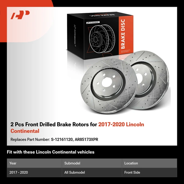 2 Pcs Front Drilled Brake Rotors for 2017-2020 Lincoln Continental