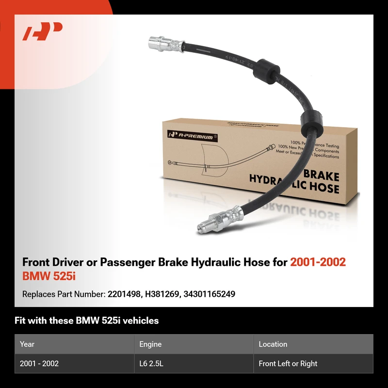 Front Driver or Passenger Brake Hydraulic Hose for 2001-2002 BMW 525i