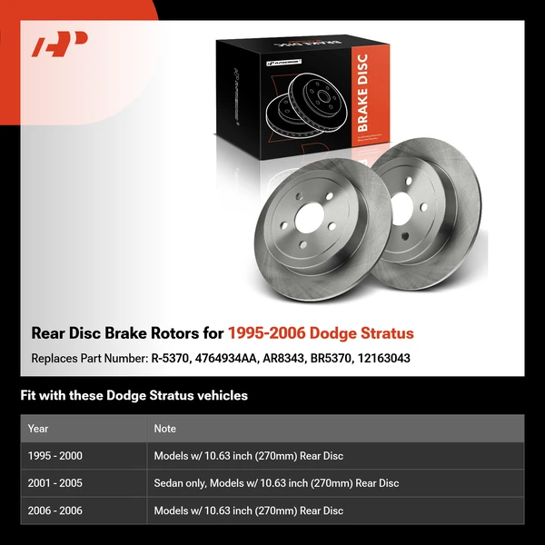 Rear Disc Brake Rotors for 1995-2006 Dodge Stratus