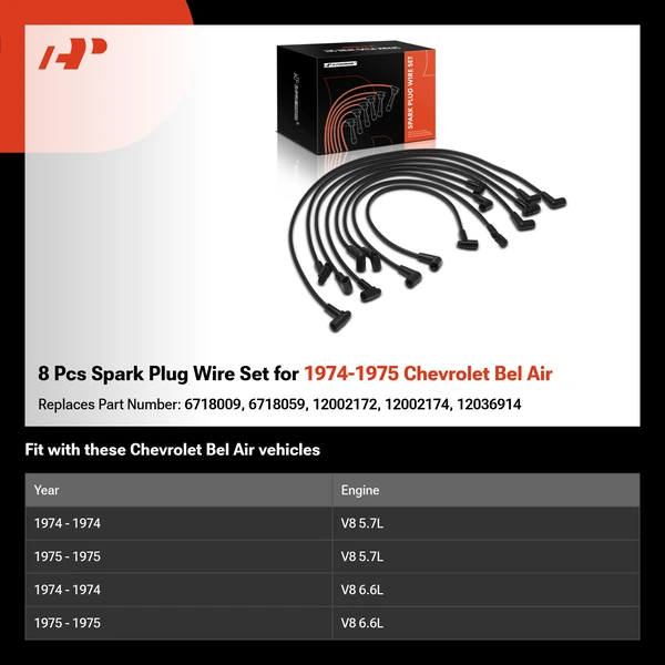 8 Pcs Spark Plug Wire Set for 1974-1975 Chevrolet Bel Air