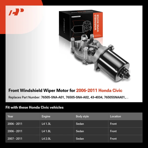 Front Windshield Wiper Motor for 2006-2011 Honda Civic