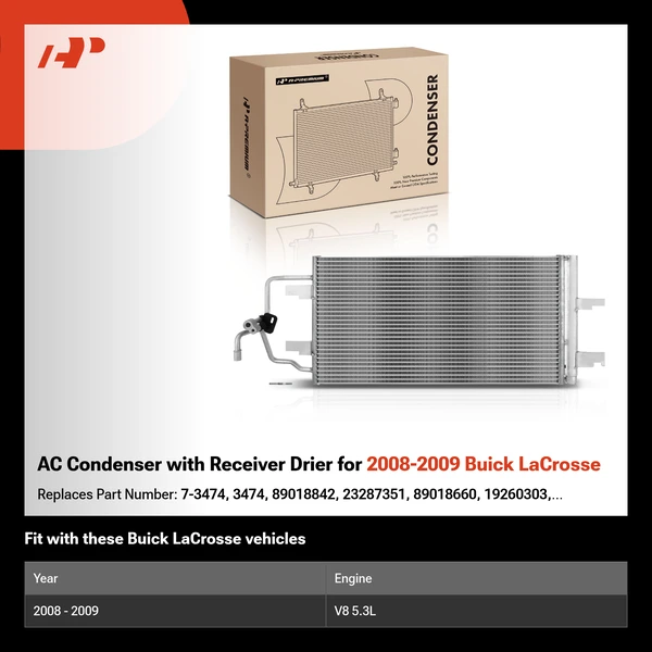 AC Condenser with Receiver Drier for 2008-2009 Buick LaCrosse