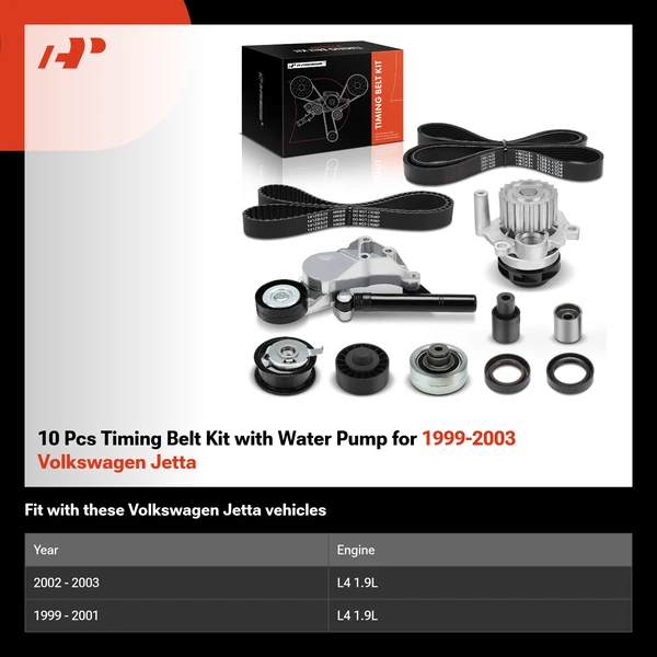 10 Pcs Timing Belt Kit with Water Pump for 1999-2003 Volkswagen Jetta
