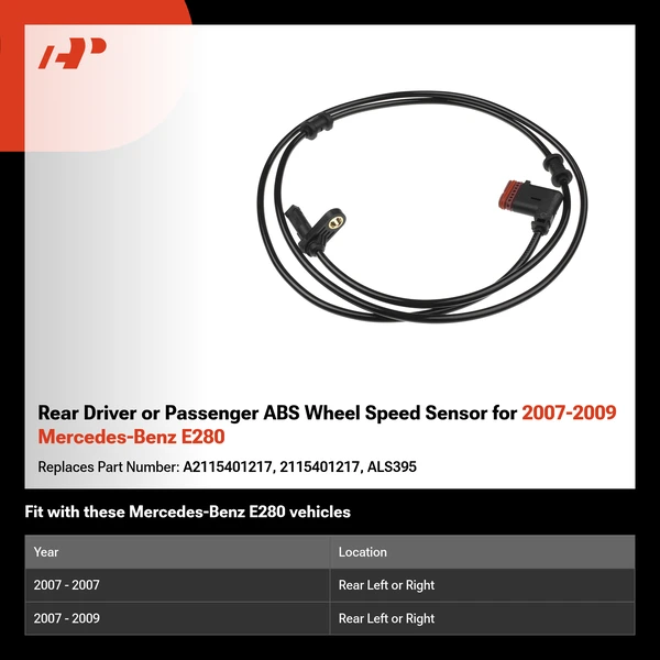 Rear Driver or Passenger ABS Wheel Speed Sensor for 2007-2009 Mercedes-Benz E280