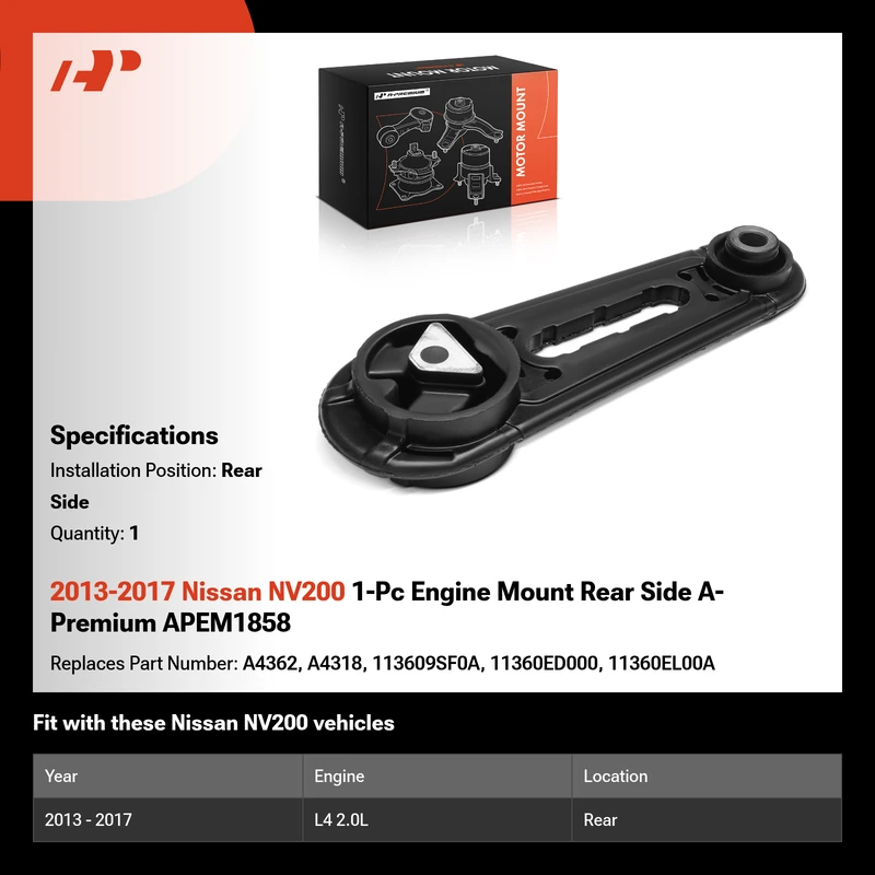 2013-2017 Nissan NV200 1-Pc Engine Mount Rear Side A-Premium APEM1858