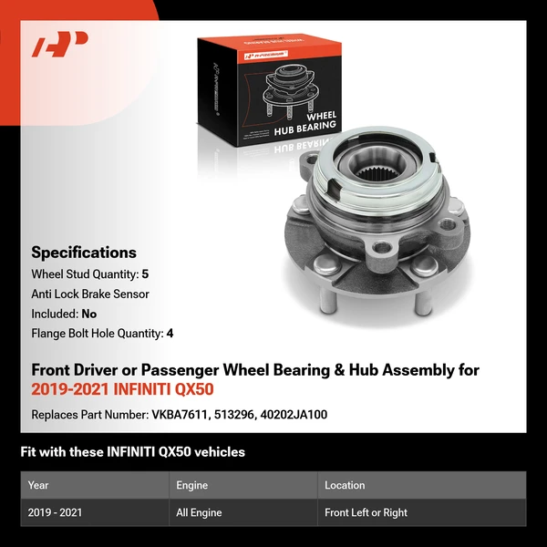 Front Driver or Passenger Wheel Bearing & Hub Assembly for 2019-2021 INFINITI QX50