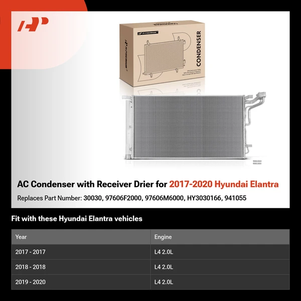 AC Condenser with Receiver Drier for 2017-2020 Hyundai Elantra