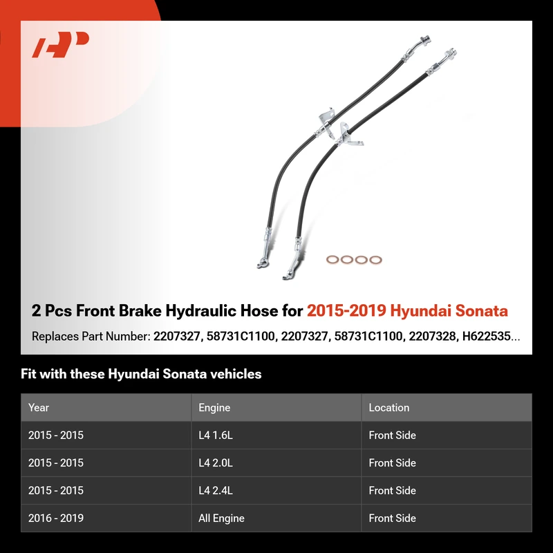 2 Pcs Front Brake Hydraulic Hose for 2015-2019 Hyundai Sonata