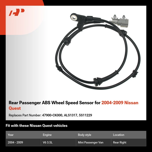 Rear Passenger ABS Wheel Speed Sensor for 2004-2009 Nissan Quest