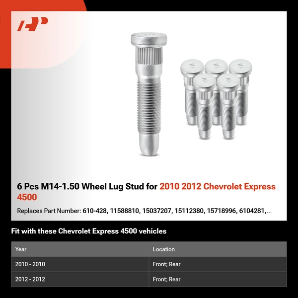 6 Pcs M14-1.50 Wheel Lug Stud for 2010 2012 Chevrolet Express 4500