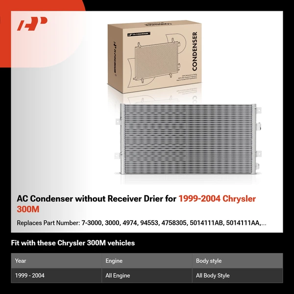 AC Condenser without Receiver Drier for 1999-2004 Chrysler 300M