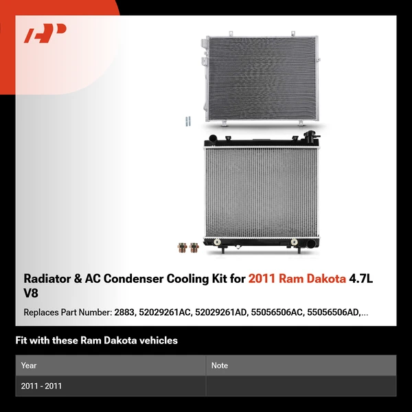 Radiator & AC Condenser Cooling Kit for 2011 Ram Dakota 4.7L V8