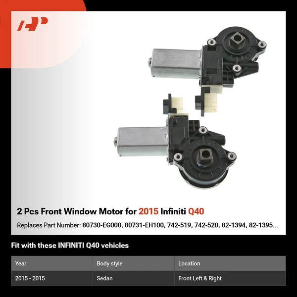 2 Pcs Front Window Motor for 2015 Infiniti Q40