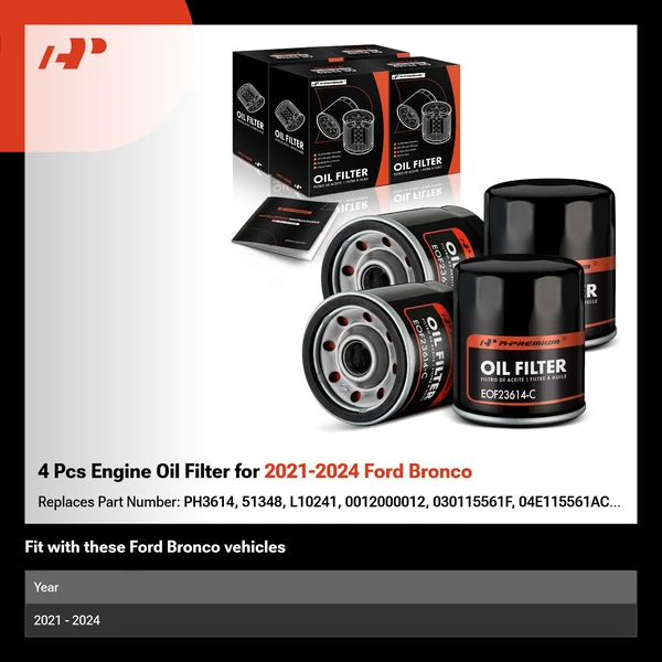 4 Pcs Engine Oil Filter for 2021-2024 Ford Bronco