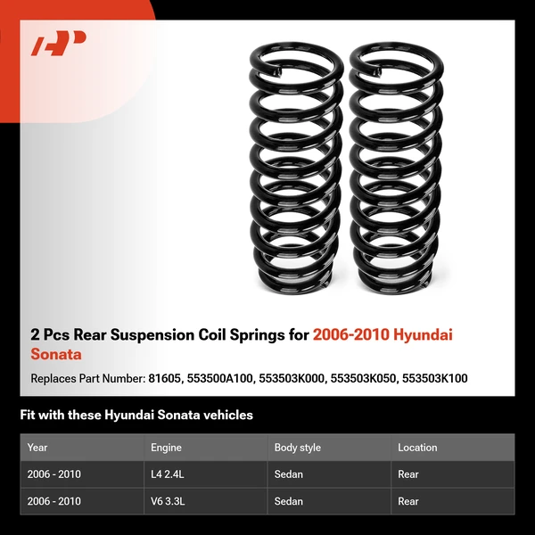 2 Pcs Rear Suspension Coil Springs for 2006-2010 Hyundai Sonata