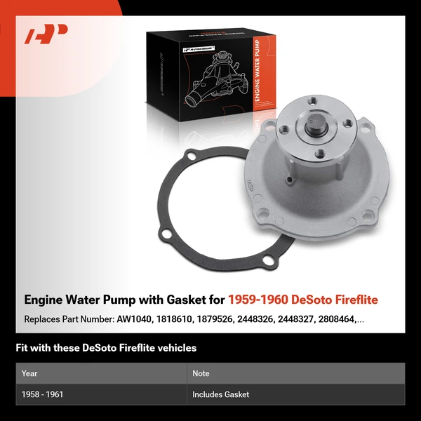 Engine Water Pump with Gasket for 1959-1960 DeSoto Fireflite