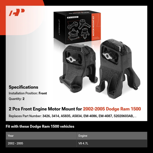 2 Pcs Front Engine Motor Mount for 2002-2005 Dodge Ram 1500