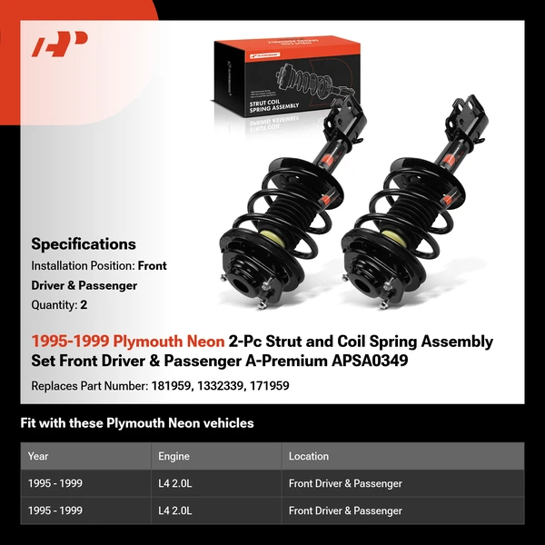 1995-1999 Plymouth Neon 2-Pc Strut and Coil Spring Assembly Set Front Driver & Passenger A-Premium APSA0349